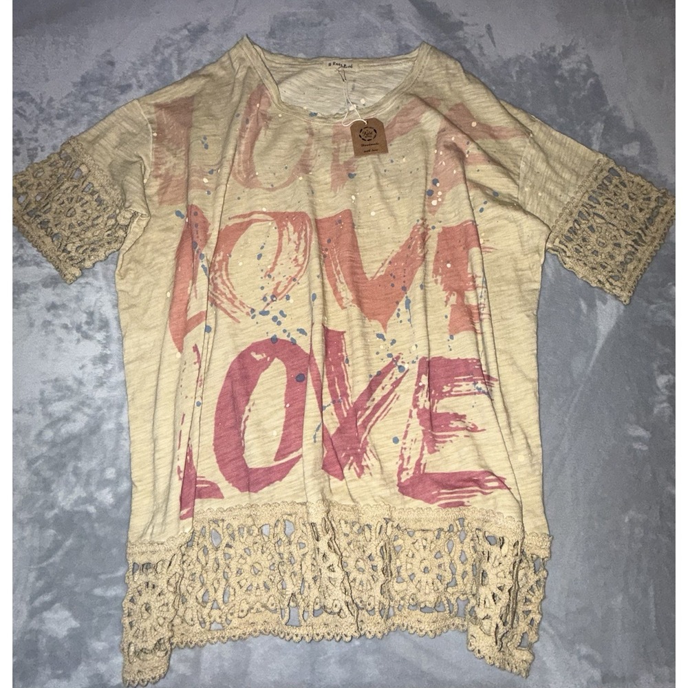 A Rare Bird Poetry Love Crochet Tunic Top One Size Oversized Boho Hippie New